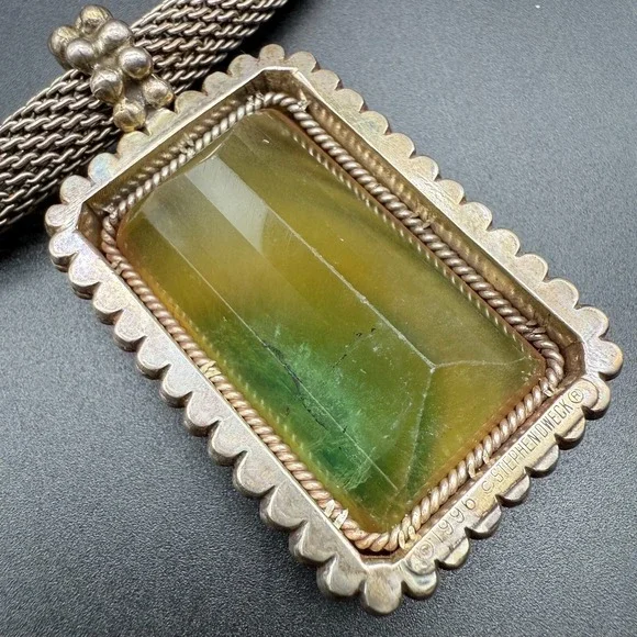 ✨ Stephen Dweck 1996 Signed Sterling Pendant Necklace | 16" Woven Chain - Picture 6 of 7